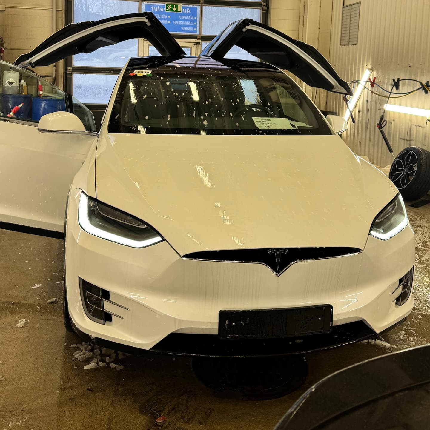 Tesla ovet auki pesuhallissa